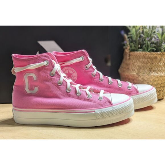 Converse Chuck Taylor All Star Lift Platform Oops Pink Retro Varsity Hi Tops W10 - Picture 2 of 13